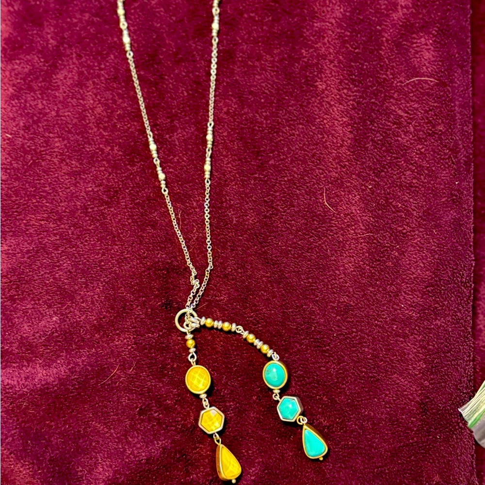 Lucky Brand Silver Necklace with Gold and Turquoise Accents